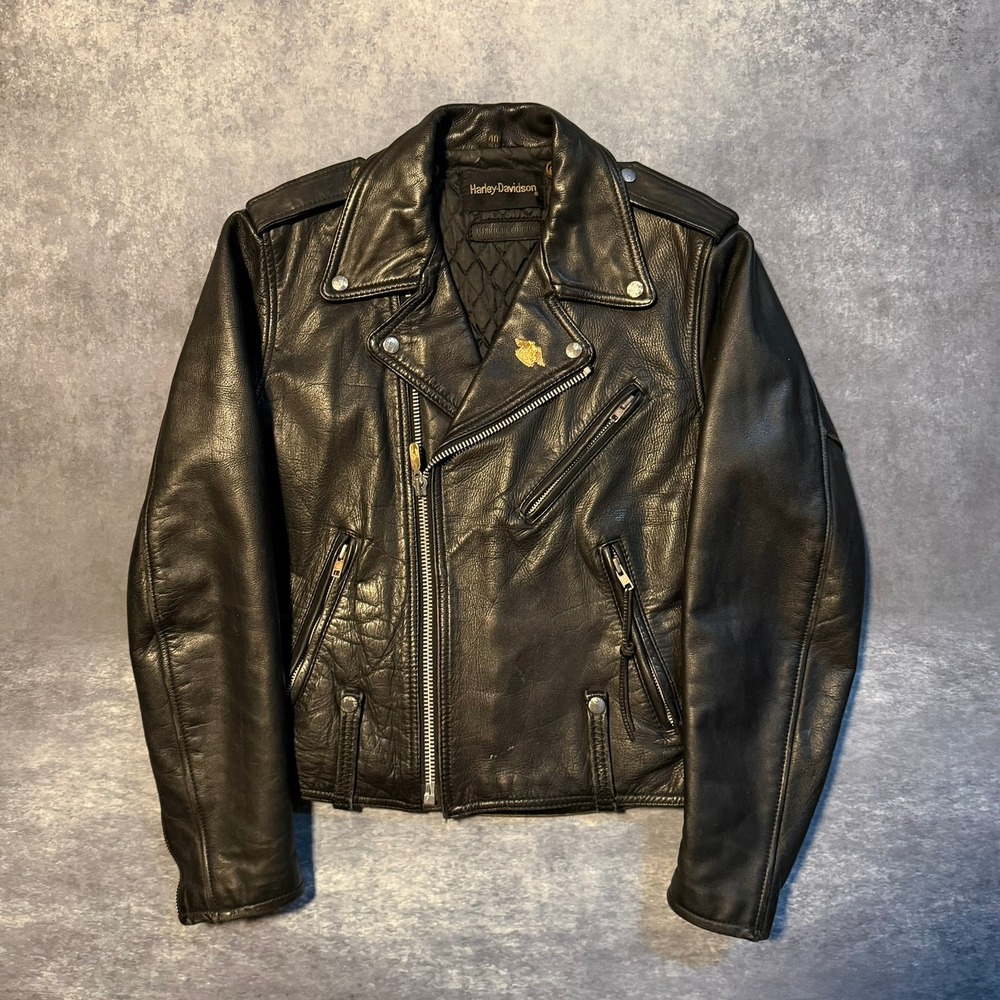 Vintage Harley Davidson Mens Black Leather Biker Jacket American Cowhide Size 40